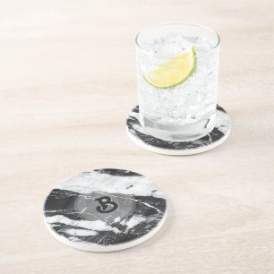 Luxury Black And White Marble Personalised Coaster