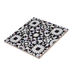 Luxury Black and White Opal Moroccan Zellij Star Tile