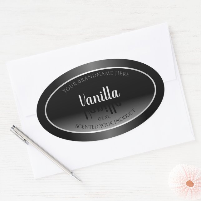 Luxury Black and White Product Labels Silver Frame (Envelope)