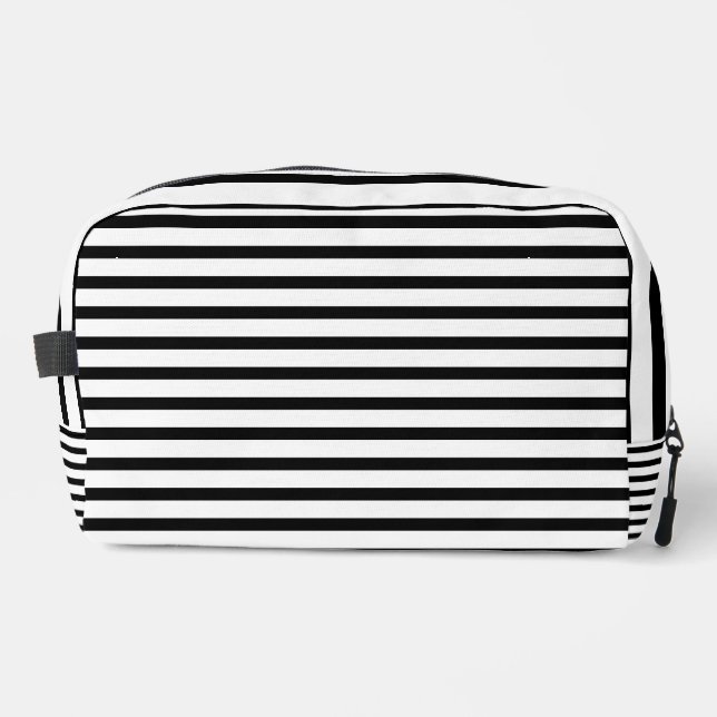 Luxury Black and White Striped Toiletry Bag  (Front)