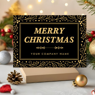 Luxury Black & Antique-Gold Business Christmas Holiday Card