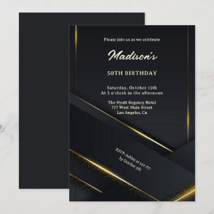 Luxury Black Background Gold Lines Birthday Invitation
