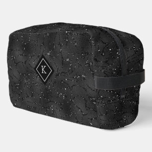 Luxury Black Background White Sparkles Monogram Dopp Kit