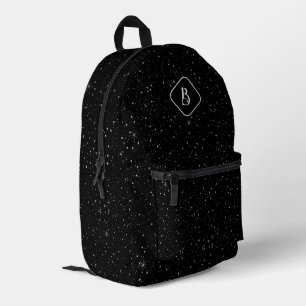 Luxury Black Background White Sparkles Monogram Printed Backpack