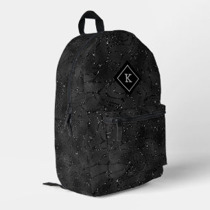 Luxury Black Background Wite Sparkles Monogram Printed Backpack