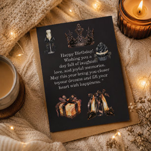 Luxury Black Birthday Card for Her   Elegant Crown