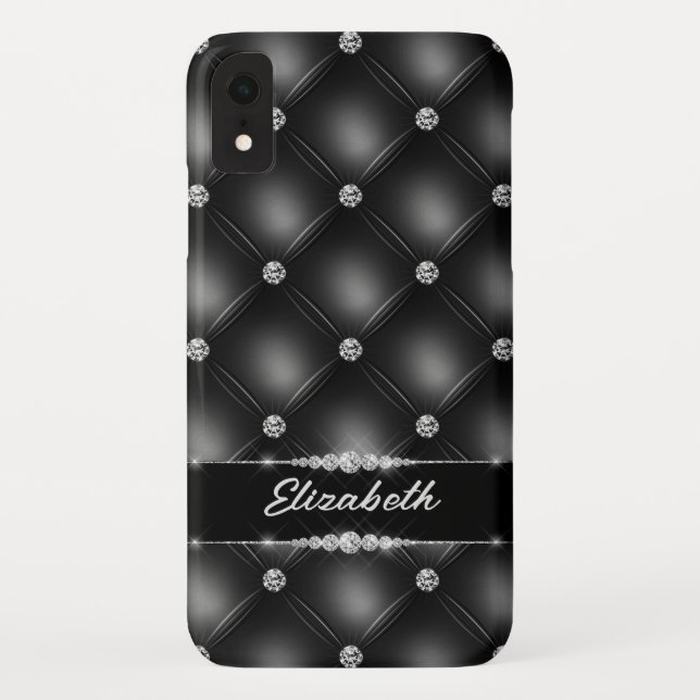 Luxury Black Bling Sparkle Diamond Custom Name  Case-Mate iPhone Case (Back)