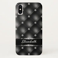Luxury Black Bling Sparkle Diamond Custom Name 