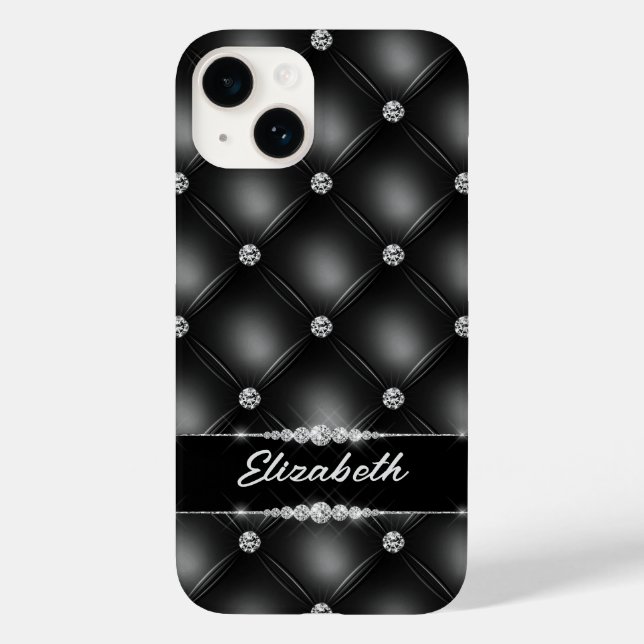 Luxury Black Bling Sparkle Diamond Custom Name  Case-Mate iPhone Case (Back)