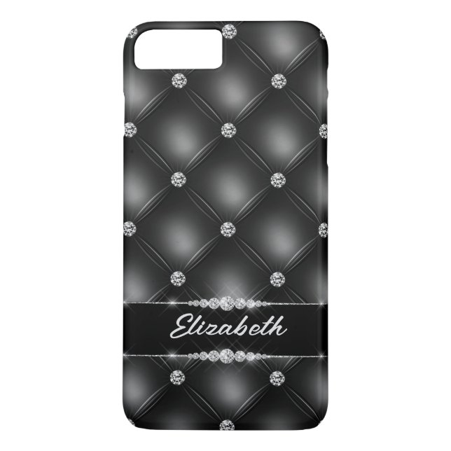 Luxury Black Bling Sparkle Diamond Custom Name  Case-Mate iPhone Case (Back)