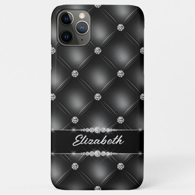 Luxury Black Bling Sparkle Diamond Custom Name  Case-Mate iPhone Case (Back)
