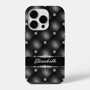Luxury Black Bling Sparkle Diamond Custom Name iPhone 14 Pro Case
