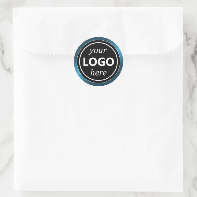 Luxury Black Blue Frame Add Logo Template Modern Classic Round Sticker (Bag)