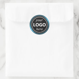 Luxury Black Blue Frame Add Logo Template Modern Classic Round Sticker