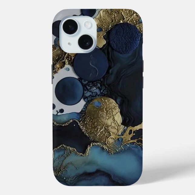 Luxury Black & Blue Gold Watercolor  Case-Mate iPhone Case (Back)