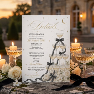 Luxury Black Bow Champagne Tower Wedding Details Enclosure Card