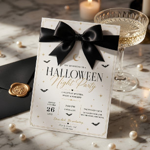 Luxury Black Bow Halloween Night Party  Holiday Card