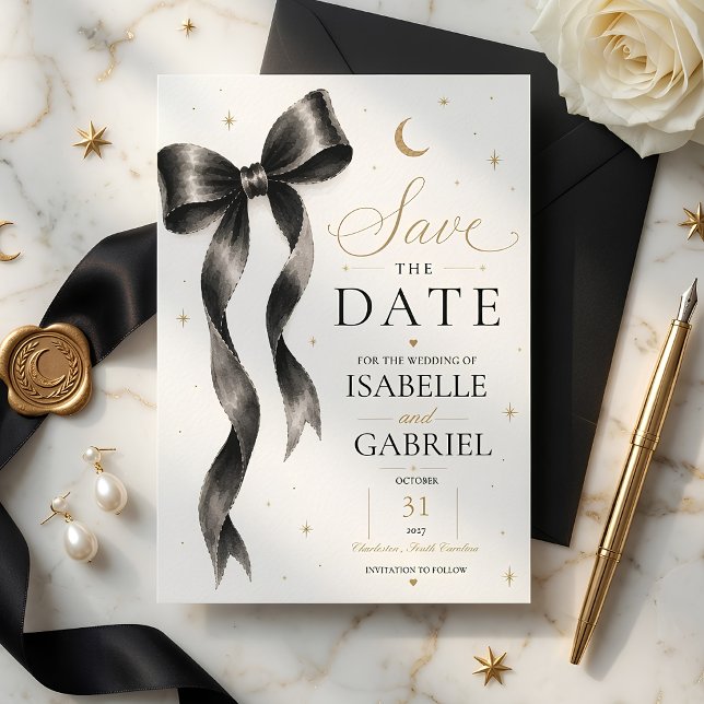 Luxury Black Bow Save the Date Card | Elegant (Creator Uploaded)