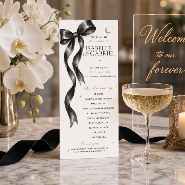Luxury Black Bow Wedding Program | Elegant Menu (Creator Uploaded)