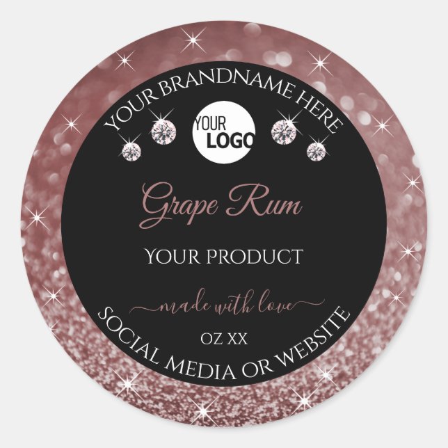 Luxury Black Burgundy Glitter Product Labels Logo (Front)