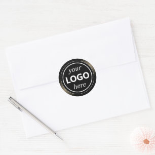 Luxury Black Chrome Frame Add Logo Template Modern Classic Round Sticker