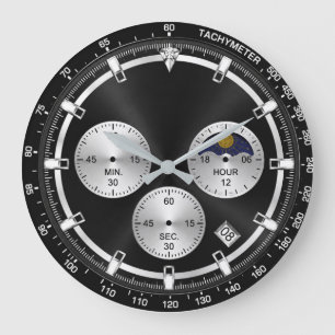 Luxury Black Chronograph Modern Sport Tachymeter Large Clock