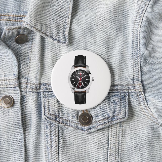 Luxury Black Chronograph Watch Stylish Timepiece  7.5 Cm Round Badge (Creator Uploaded)