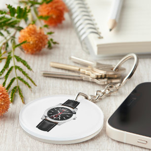 Luxury Black Chronograph Watch Stylish Timepiece  Key Ring