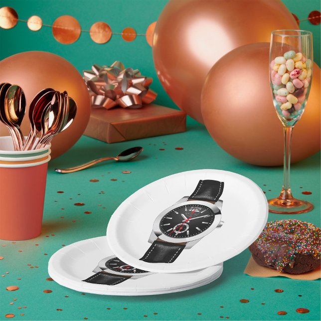 Luxury Black Chronograph Watch Stylish Timepiece  Paper Plate (Creator Uploaded)