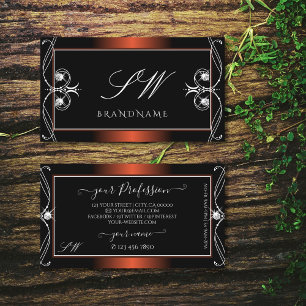 Luxury Black Copper Sparkle Jewels Monogram Ornate Business Card
