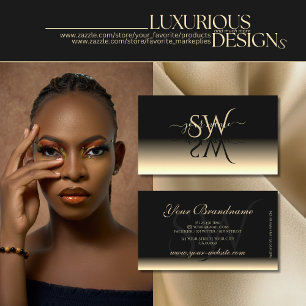 Luxury Black Cream Gradient Mirror Font Initials Business Card