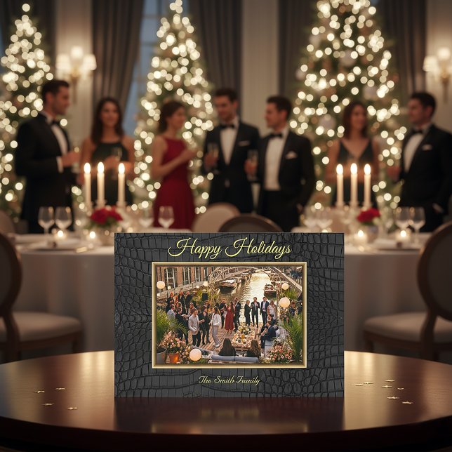 Luxury Black Crocodile Print Frame Photo Holiday Card (Luxury Black Crocodile Print Frame Photo Holiday Card)