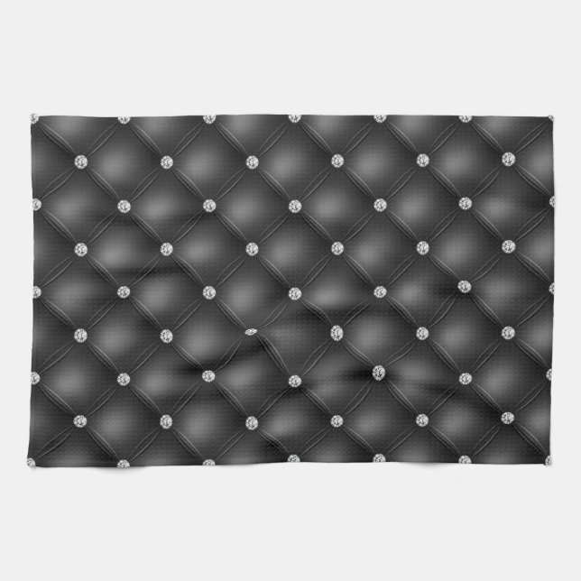 Luxury Black Diamond Tufted Pattern Tea Towel (Horizontal)