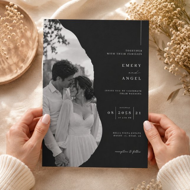 Luxury Black Editorial Photo Wedding Invitation. Invitation (Creator Uploaded)