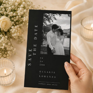 Luxury Black Editorial Wedding Save The Date. Date