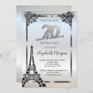 Luxury Black Eiffel Tower,Border 70th Birthday Invitation
