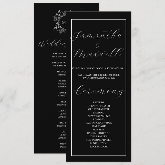 Luxury Black Elegant Wedding Program  (Front/Back)
