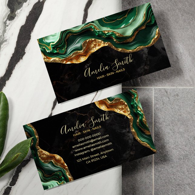 Luxury Black & Emerald Green Marble with Gold Glit Business Card (Creator Uploaded)