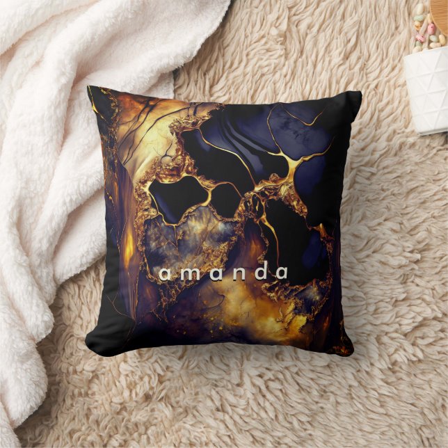 Luxury black faux gold glitter marble art  cushion (Blanket)