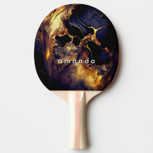 Luxury black faux gold glitter marble art  ping pong paddle