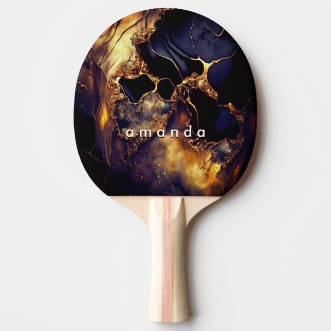 Luxury black faux gold glitter marble art  ping pong paddle (Front)