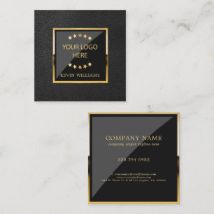 Luxury Black Faux Leather Logo Business Square Business Card
