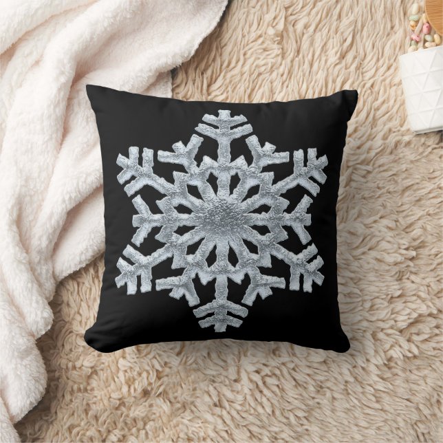 Luxury Black Frozen Snowflake Winter Christmas Cushion (Blanket)