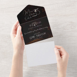 Luxury Black Gatsby's Wedding Save the Date All In One Invitation
