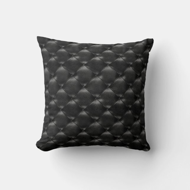 Luxury Black Glam Tufted Leather Opulent Glam Cushion (Front)