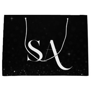 Luxury Black Glitter Gift Bag with Initials