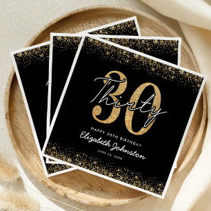 Luxury Black & Gold 30th Birthday Napkins