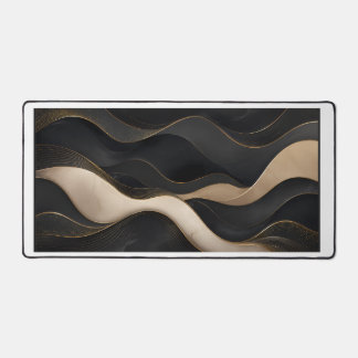 Luxury Black Gold Abstract Wave Desk Mat