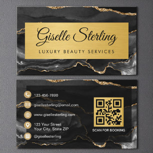 Luxury Black Gold Agate Glitter QR Code Business Card