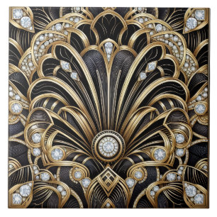 Luxury Black & Gold Art Deco Ceramic Tile 